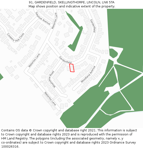 91, GARDENFIELD, SKELLINGTHORPE, LINCOLN, LN6 5TA: Location map and indicative extent of plot