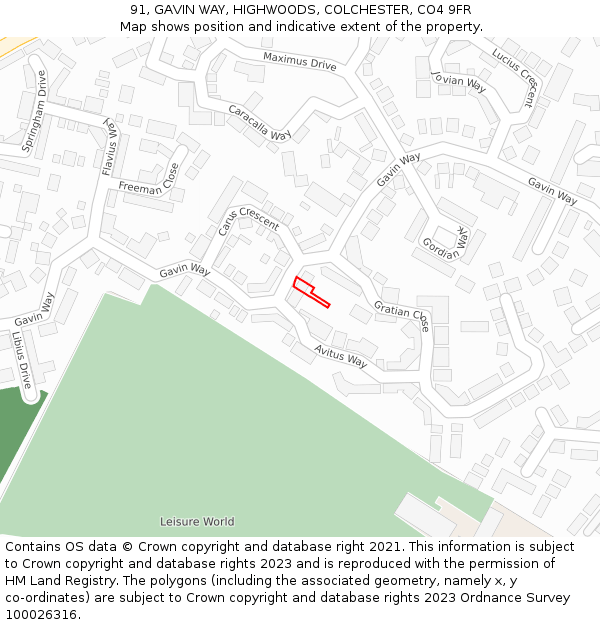 91, GAVIN WAY, HIGHWOODS, COLCHESTER, CO4 9FR: Location map and indicative extent of plot