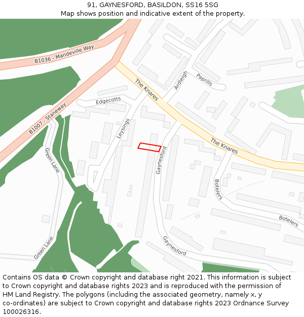 91, GAYNESFORD, BASILDON, SS16 5SG: Location map and indicative extent of plot