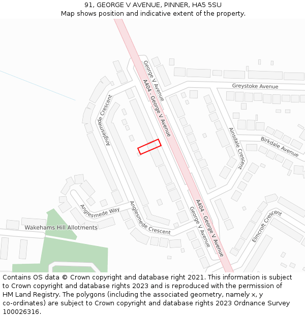 91, GEORGE V AVENUE, PINNER, HA5 5SU: Location map and indicative extent of plot