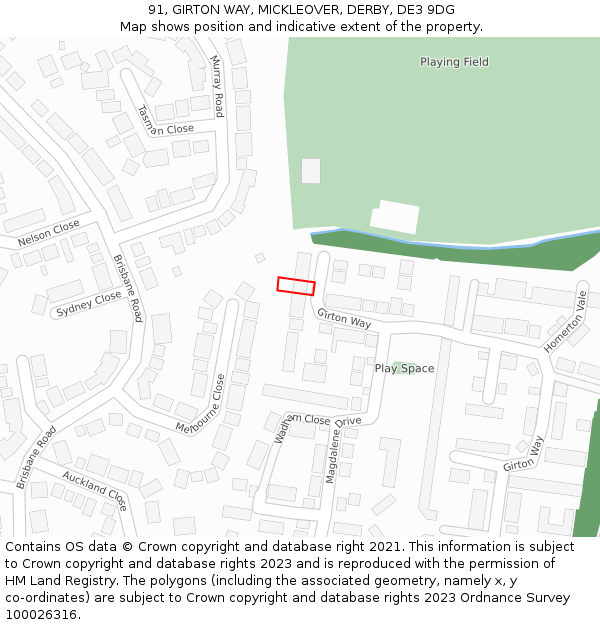 91, GIRTON WAY, MICKLEOVER, DERBY, DE3 9DG: Location map and indicative extent of plot
