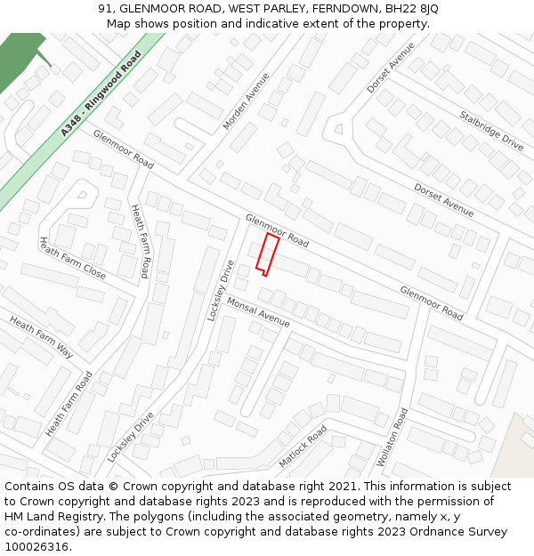 91, GLENMOOR ROAD, WEST PARLEY, FERNDOWN, BH22 8JQ: Location map and indicative extent of plot