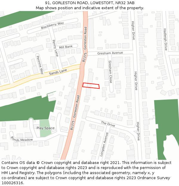 91, GORLESTON ROAD, LOWESTOFT, NR32 3AB: Location map and indicative extent of plot