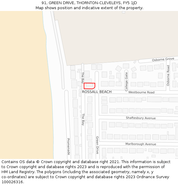 91, GREEN DRIVE, THORNTON-CLEVELEYS, FY5 1JD: Location map and indicative extent of plot