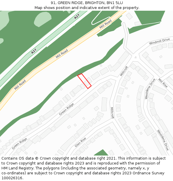 91, GREEN RIDGE, BRIGHTON, BN1 5LU: Location map and indicative extent of plot