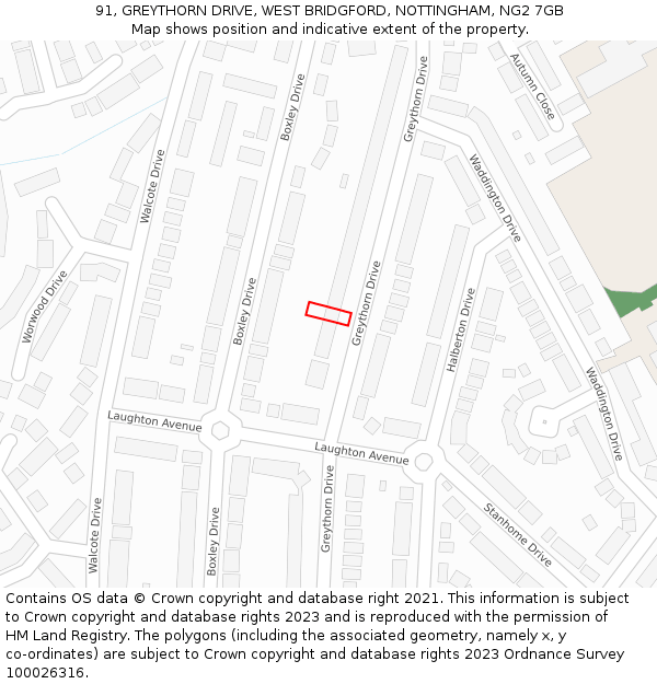 91, GREYTHORN DRIVE, WEST BRIDGFORD, NOTTINGHAM, NG2 7GB: Location map and indicative extent of plot