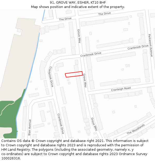 91, GROVE WAY, ESHER, KT10 8HF: Location map and indicative extent of plot