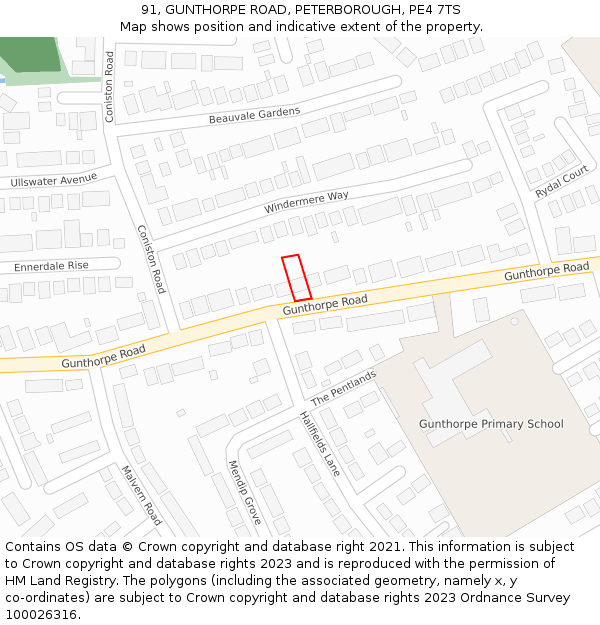 91, GUNTHORPE ROAD, PETERBOROUGH, PE4 7TS: Location map and indicative extent of plot