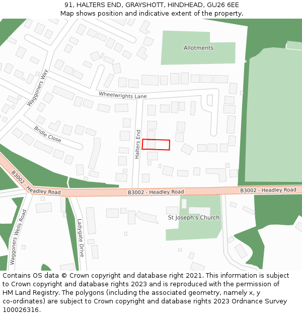 91, HALTERS END, GRAYSHOTT, HINDHEAD, GU26 6EE: Location map and indicative extent of plot