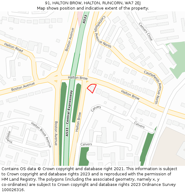 91, HALTON BROW, HALTON, RUNCORN, WA7 2EJ: Location map and indicative extent of plot