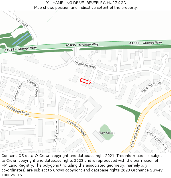 91, HAMBLING DRIVE, BEVERLEY, HU17 9GD: Location map and indicative extent of plot