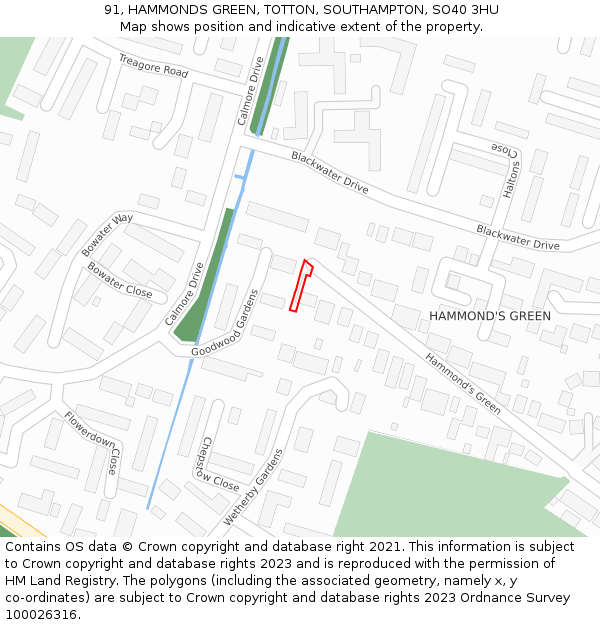 91, HAMMONDS GREEN, TOTTON, SOUTHAMPTON, SO40 3HU: Location map and indicative extent of plot