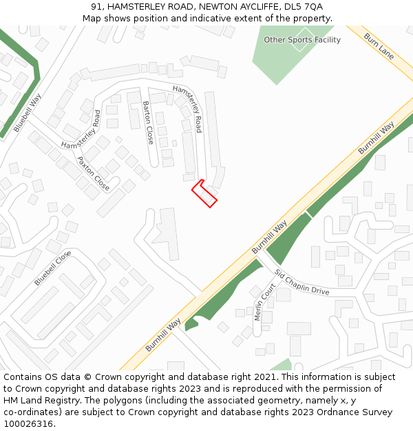 91, HAMSTERLEY ROAD, NEWTON AYCLIFFE, DL5 7QA: Location map and indicative extent of plot