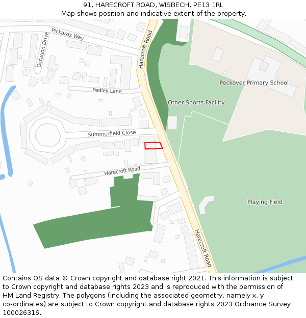 91, HARECROFT ROAD, WISBECH, PE13 1RL: Location map and indicative extent of plot