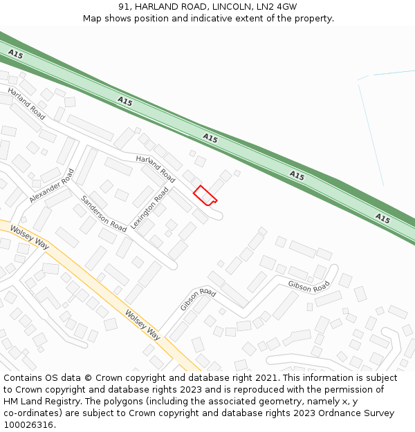 91, HARLAND ROAD, LINCOLN, LN2 4GW: Location map and indicative extent of plot