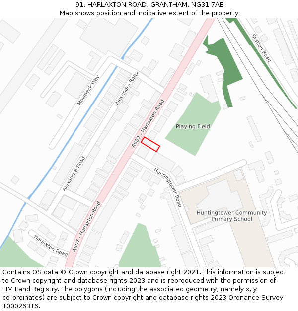 91, HARLAXTON ROAD, GRANTHAM, NG31 7AE: Location map and indicative extent of plot