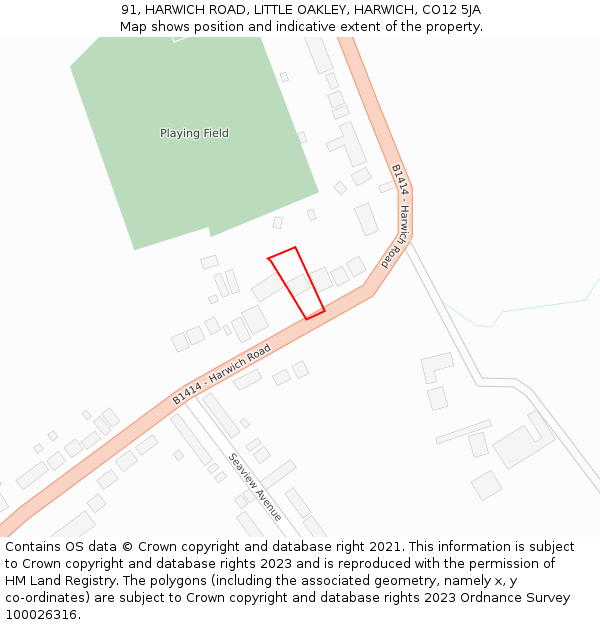 91, HARWICH ROAD, LITTLE OAKLEY, HARWICH, CO12 5JA: Location map and indicative extent of plot