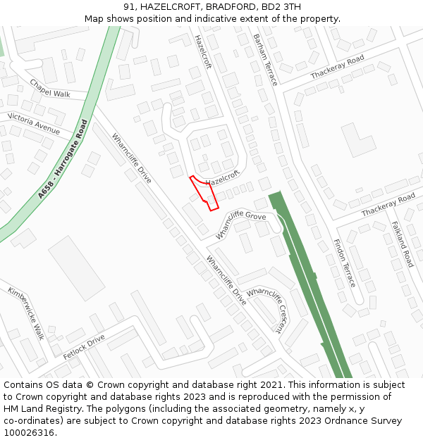 91, HAZELCROFT, BRADFORD, BD2 3TH: Location map and indicative extent of plot