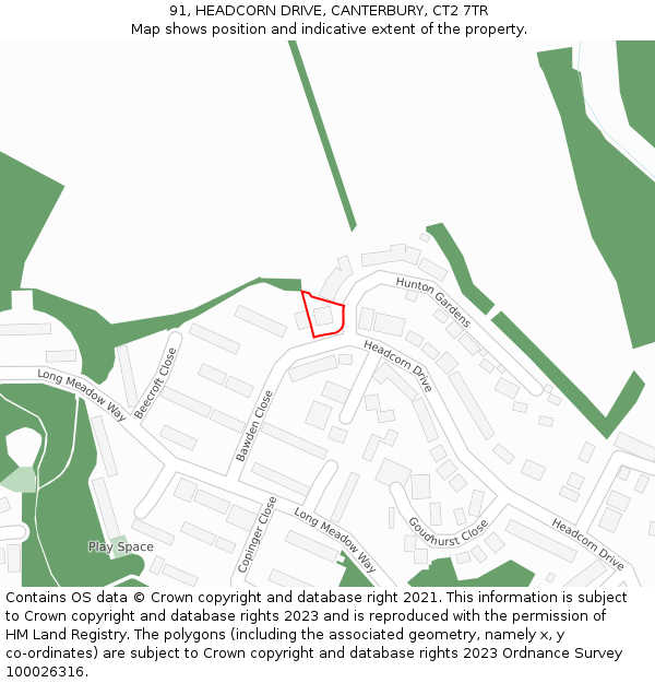 91, HEADCORN DRIVE, CANTERBURY, CT2 7TR: Location map and indicative extent of plot