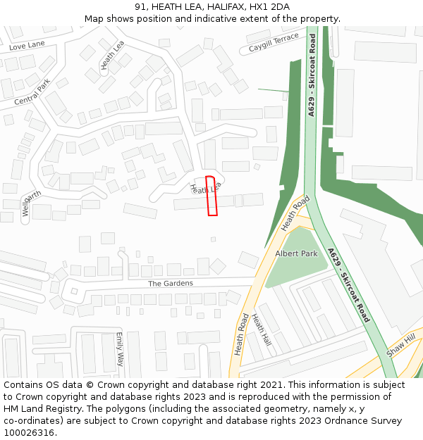 91, HEATH LEA, HALIFAX, HX1 2DA: Location map and indicative extent of plot