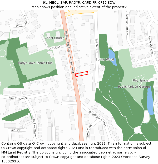 91, HEOL ISAF, RADYR, CARDIFF, CF15 8DW: Location map and indicative extent of plot