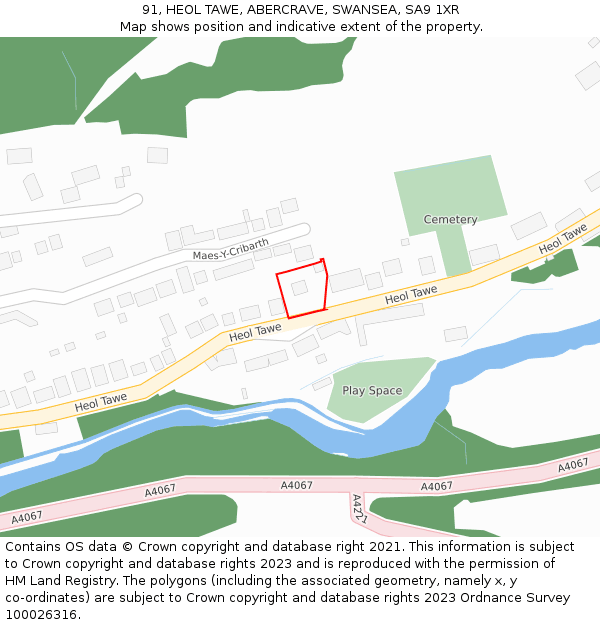 91, HEOL TAWE, ABERCRAVE, SWANSEA, SA9 1XR: Location map and indicative extent of plot