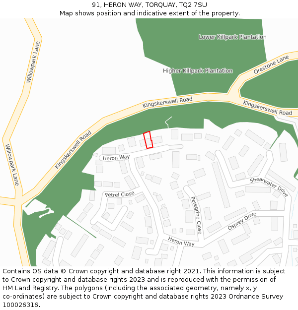 91, HERON WAY, TORQUAY, TQ2 7SU: Location map and indicative extent of plot