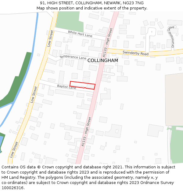 91, HIGH STREET, COLLINGHAM, NEWARK, NG23 7NG: Location map and indicative extent of plot