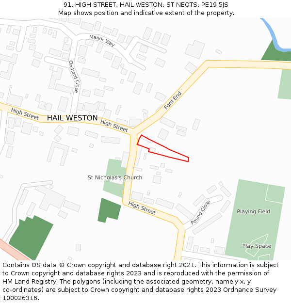 91, HIGH STREET, HAIL WESTON, ST NEOTS, PE19 5JS: Location map and indicative extent of plot