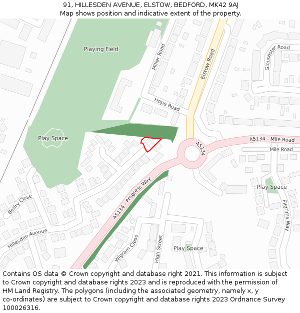 91, HILLESDEN AVENUE, ELSTOW, BEDFORD, MK42 9AJ: Location map and indicative extent of plot