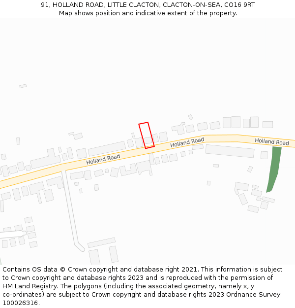 91, HOLLAND ROAD, LITTLE CLACTON, CLACTON-ON-SEA, CO16 9RT: Location map and indicative extent of plot