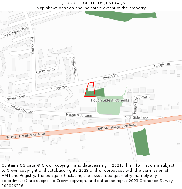 91, HOUGH TOP, LEEDS, LS13 4QN: Location map and indicative extent of plot