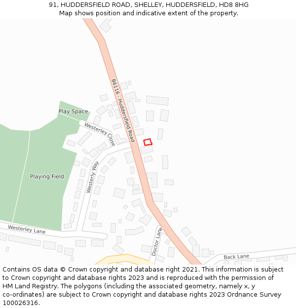 91, HUDDERSFIELD ROAD, SHELLEY, HUDDERSFIELD, HD8 8HG: Location map and indicative extent of plot