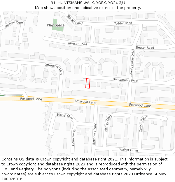 91, HUNTSMANS WALK, YORK, YO24 3JU: Location map and indicative extent of plot