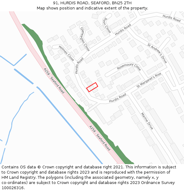 91, HURDIS ROAD, SEAFORD, BN25 2TH: Location map and indicative extent of plot