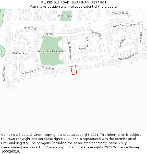 91, KENDLE ROAD, SWAFFHAM, PE37 8GT: Location map and indicative extent of plot