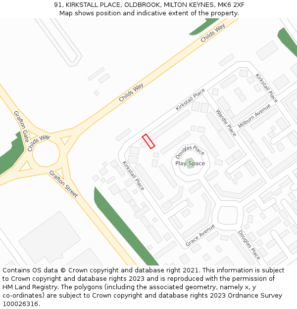 91, KIRKSTALL PLACE, OLDBROOK, MILTON KEYNES, MK6 2XF: Location map and indicative extent of plot