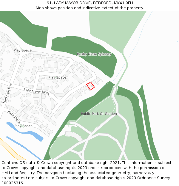 91, LADY MAYOR DRIVE, BEDFORD, MK41 0FH: Location map and indicative extent of plot