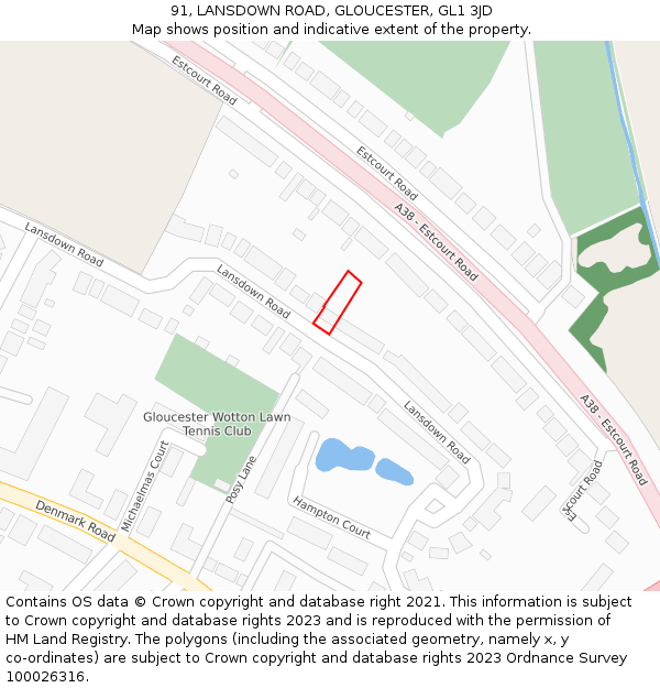 91, LANSDOWN ROAD, GLOUCESTER, GL1 3JD: Location map and indicative extent of plot