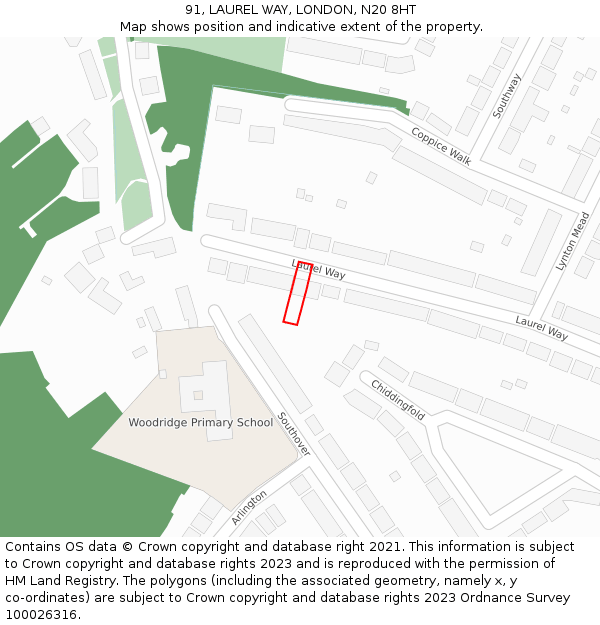 91, LAUREL WAY, LONDON, N20 8HT: Location map and indicative extent of plot