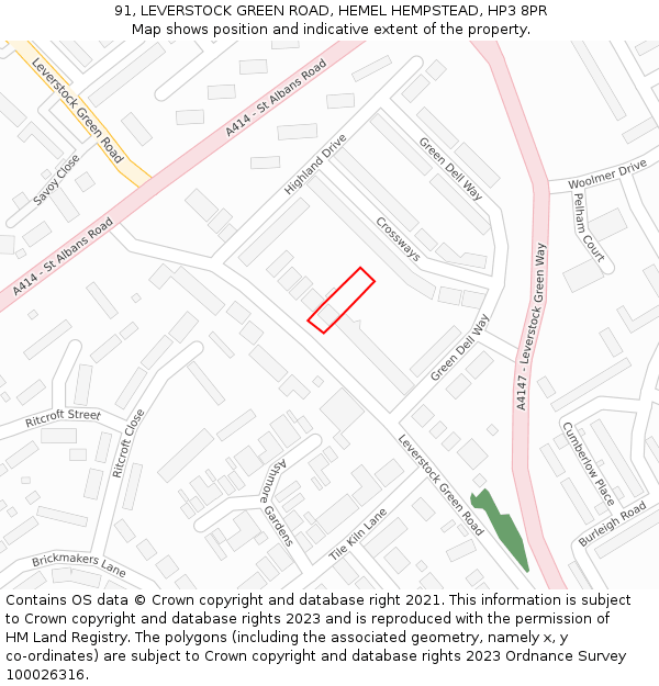 91, LEVERSTOCK GREEN ROAD, HEMEL HEMPSTEAD, HP3 8PR: Location map and indicative extent of plot