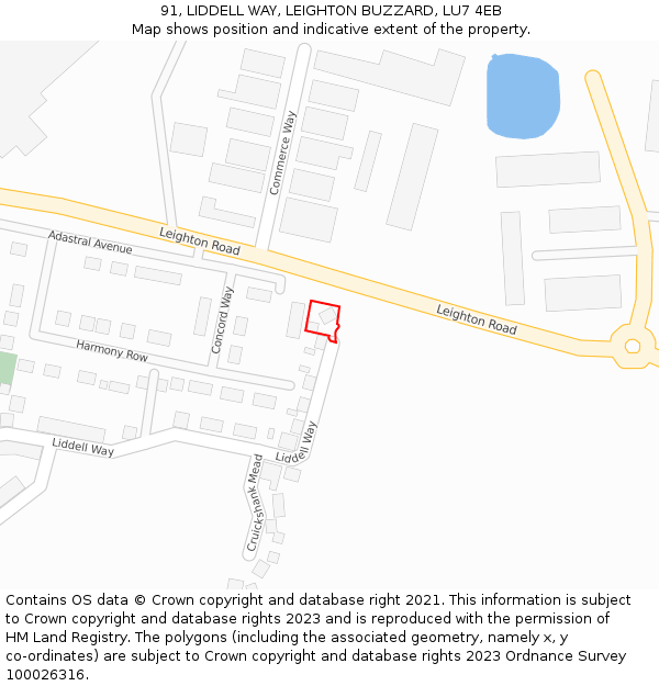 91, LIDDELL WAY, LEIGHTON BUZZARD, LU7 4EB: Location map and indicative extent of plot