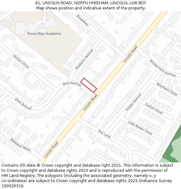 91, LINCOLN ROAD, NORTH HYKEHAM, LINCOLN, LN6 8DY: Location map and indicative extent of plot