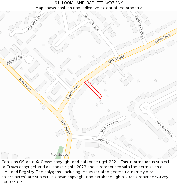 91, LOOM LANE, RADLETT, WD7 8NY: Location map and indicative extent of plot