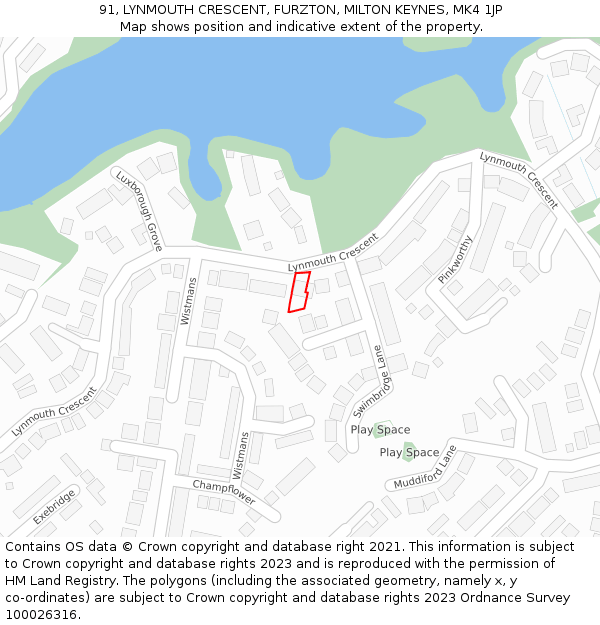 91, LYNMOUTH CRESCENT, FURZTON, MILTON KEYNES, MK4 1JP: Location map and indicative extent of plot