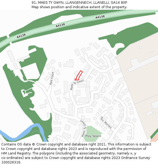 91, MAES TY GWYN, LLANGENNECH, LLANELLI, SA14 8XP: Location map and indicative extent of plot