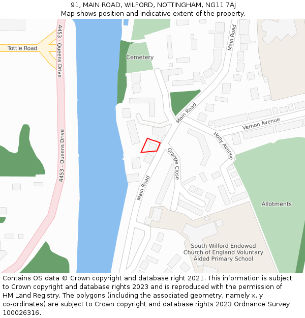 91, MAIN ROAD, WILFORD, NOTTINGHAM, NG11 7AJ: Location map and indicative extent of plot