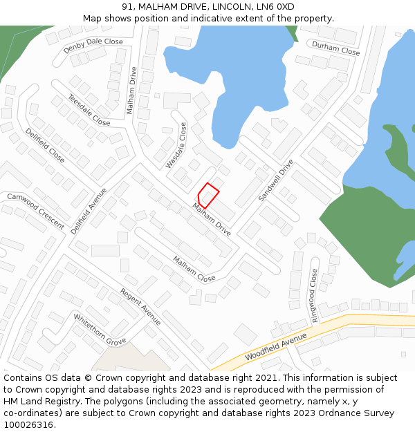 91, MALHAM DRIVE, LINCOLN, LN6 0XD: Location map and indicative extent of plot