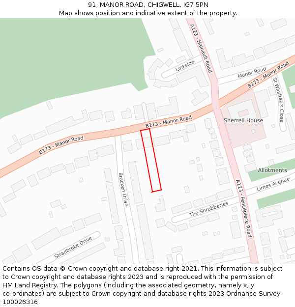 91, MANOR ROAD, CHIGWELL, IG7 5PN: Location map and indicative extent of plot