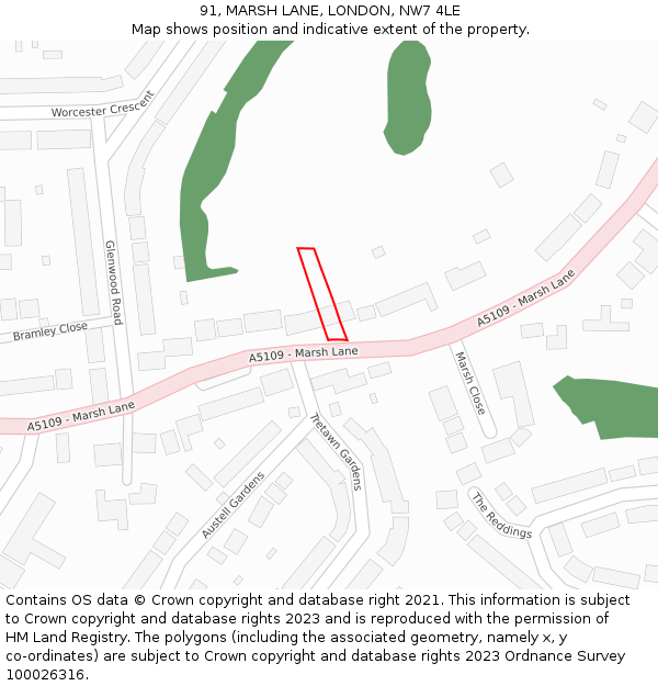 91, MARSH LANE, LONDON, NW7 4LE: Location map and indicative extent of plot